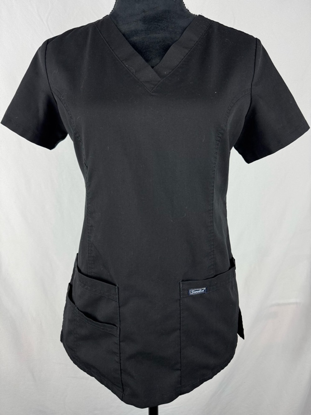 Sanibel Scrubs Black V Neck 3 Pocket Top